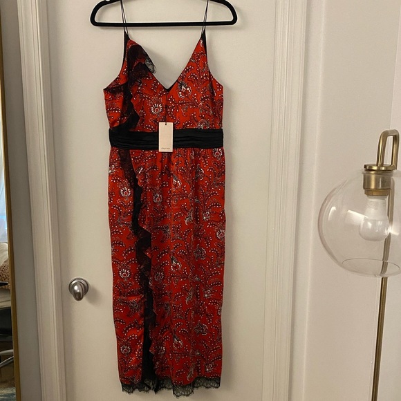 NWT Cinq à Sept Silk Petra Midi Slip Dress in Vermillion - Picture 7 of 11